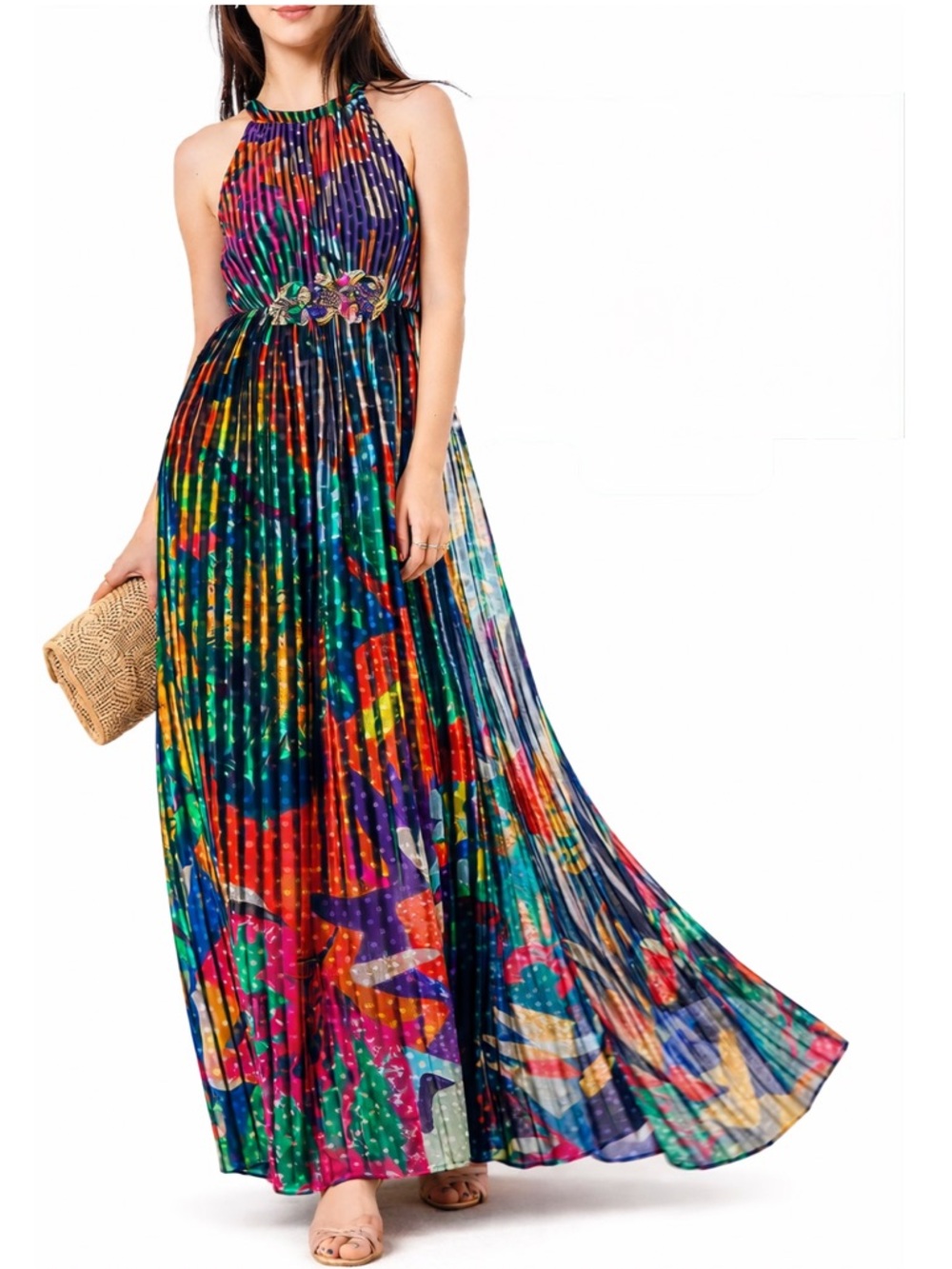 Anthropologie Vacation Wedding Geisha Designs Kalinka Dress Sz 10 Pleated Boho - Picture 2 of 12